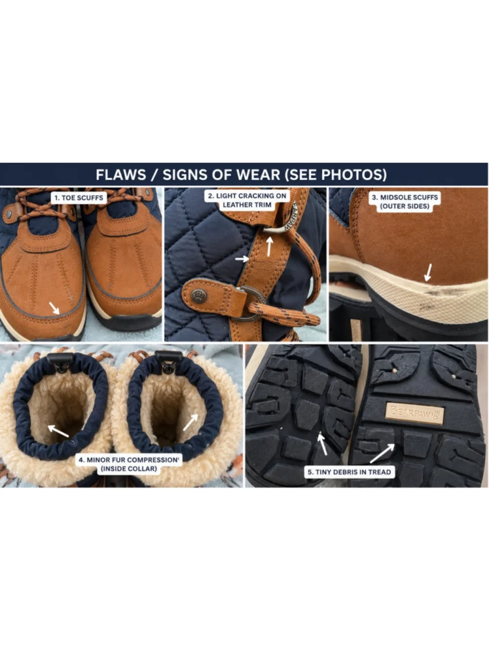 Bearpaw Waterproof Snow Boots Women’s Size 7 Navy Blue Tan Faux Fur Lined Winter